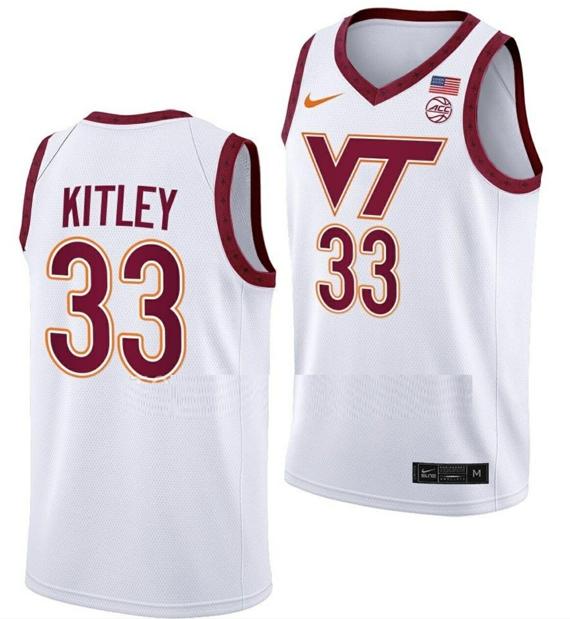 Men's Elizabeth Kitley Jersey Virginia Tech Hokies College Basketball White Replica #33