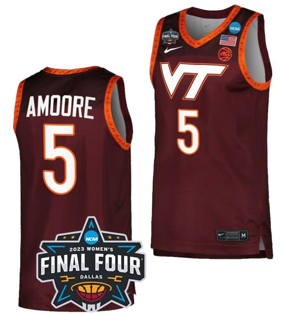 Men's Georgia Amoore Jersey Virginia Tech Hokies College Basketball 2023 NCAA March Madness Final Four Maroon #5