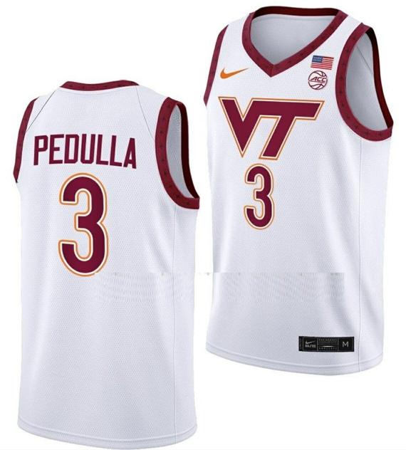 Men's Sean Pedulla Jersey Virginia Tech Hokies College Basketball Swingman White #3