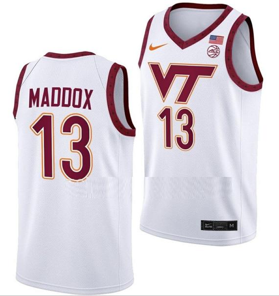 Men's Dairus Maddox Jersey Virginia Tech Hokies College Basketball Swingman White #13