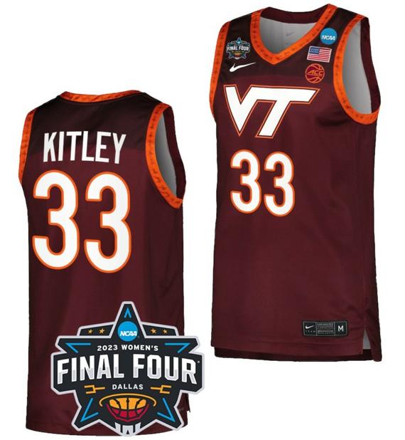 Men's Elizabeth Kitley Jersey Virginia Tech Hokies College Basketball 2023 NCAA March Madness Final Four Maroon #33