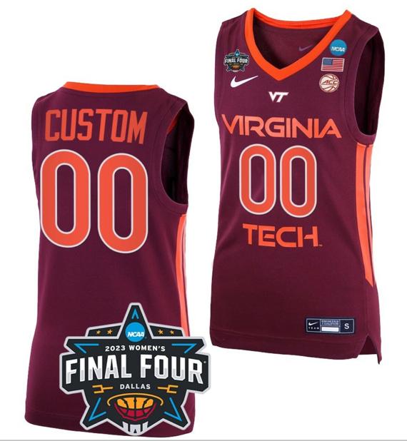 Men's Custom Virginia Tech Hokies Jersey College Basketball 2023 NCAA Final Four Maroon