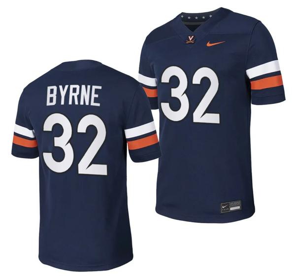 Men's Virginia Cavaliers Luke Byrne Jersey #32 College NIL Football Game 2023 Navy