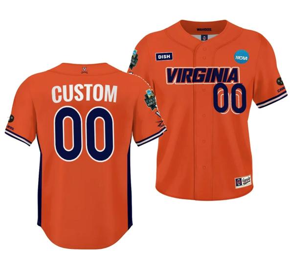 Men's 2023 College World Series Custom Virginia Cavaliers Jersey Name and Number NCAA Baseball Orange #00