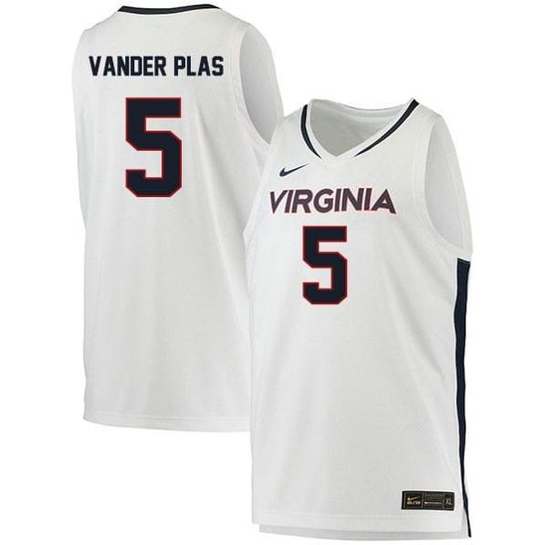 Men's Ben Vander Plas Jersey #5 Virginia Cavaliers College Basketball Stitched White