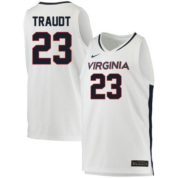 Men's Isaac Traudt Jersey #23 Virginia Cavaliers College Basketball Stitched White