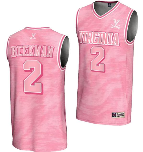 Men's Reece Beekman Jersey #2 Virginia Cavaliers College Basketball Lightweight Pink