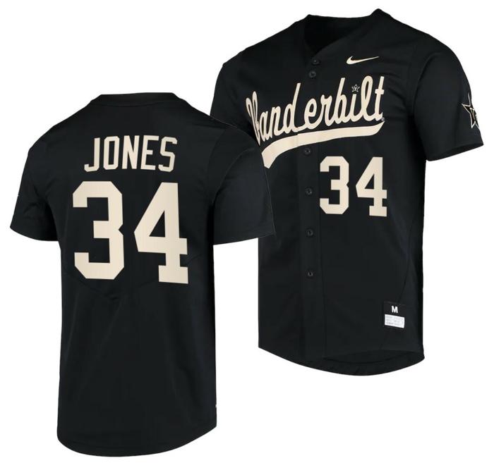 Men's Spencer Jones Jersey Vanderbilt Commodores College Baseball Replica Black #34