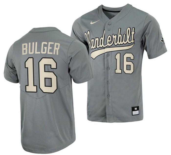 Men's Jack Bulger Jersey Vanderbilt Commodores College Baseball Full-Button Grey #16