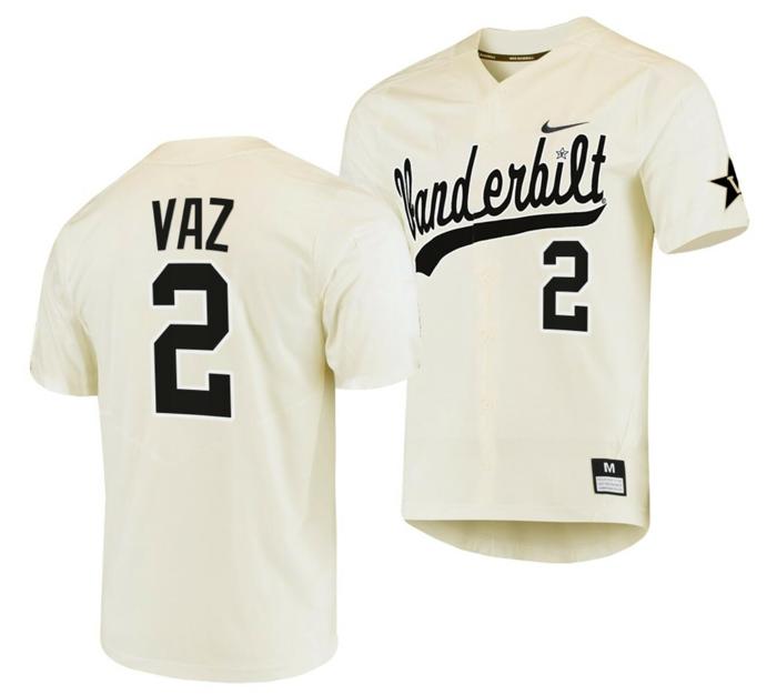 Men's Javier Vaz Jersey Vanderbilt Commodores College Baseball Replica Cream #2