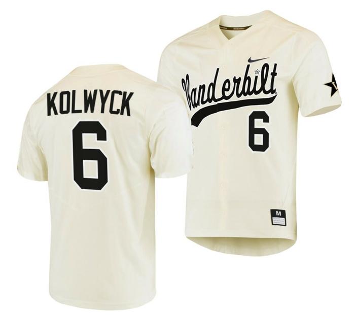 Men's Tate Kolwyck Jersey Vanderbilt Commodores College Baseball Replica Cream #6