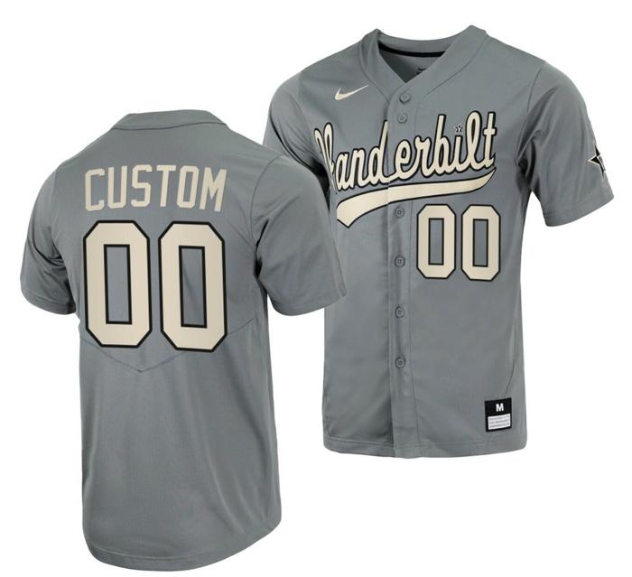 Men's Custom Vanderbilt Commodores Jersey Name and Number NCAA Baseball College Grey