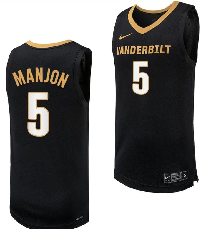 Men's Ezra Manjon Jersey #5 Vanderbilt Commodores Replica Basketball uniform Black