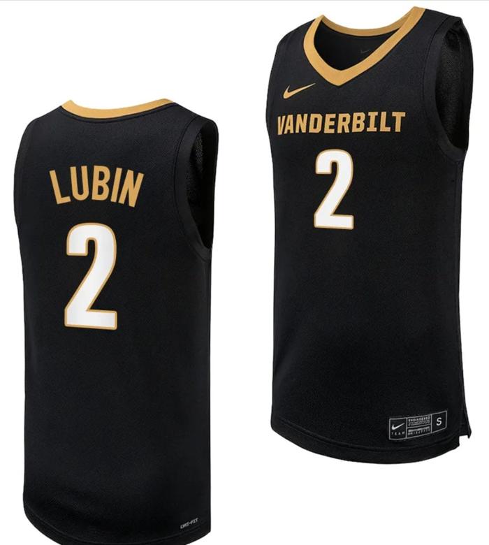 Men's Ven Allen Lubin Jersey #2 Vanderbilt Commodores Replica Basketball uniform Black