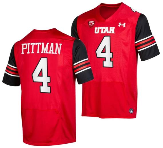 Men's Utah Utes #4 Mycah Pittman Jersey College Football Team Wordmark Red