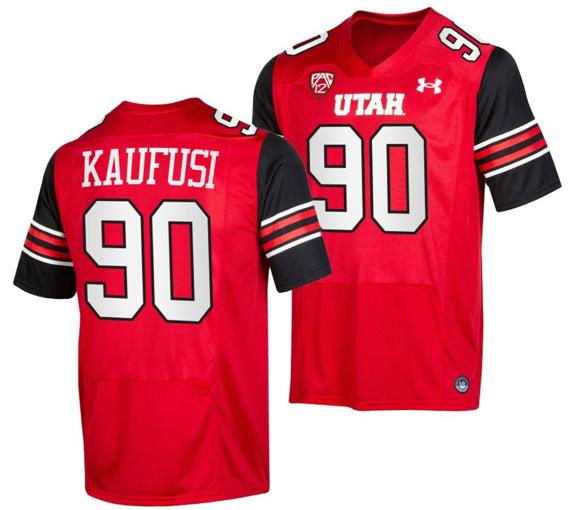 Men's Utah Utes #90 Devin Kaufusi Jersey College Football Red