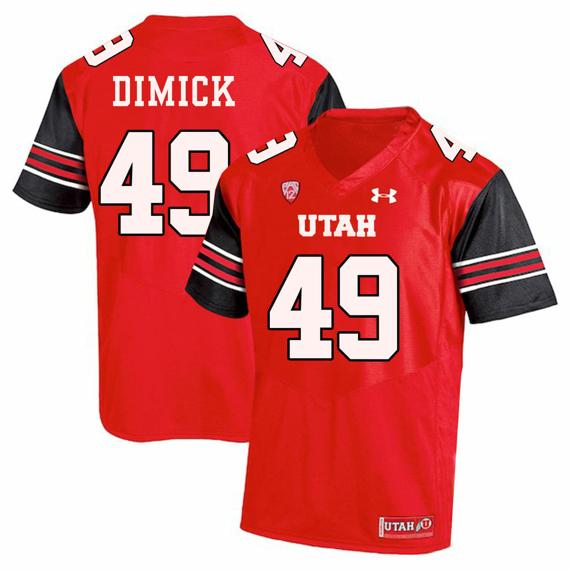 Men's Utah Utes #49 Hunter Dimick NCAA College Football Jersey Red