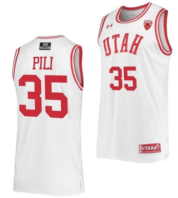 Men's Alissa Pili Jersey #35 Utah Utes College Basketball White