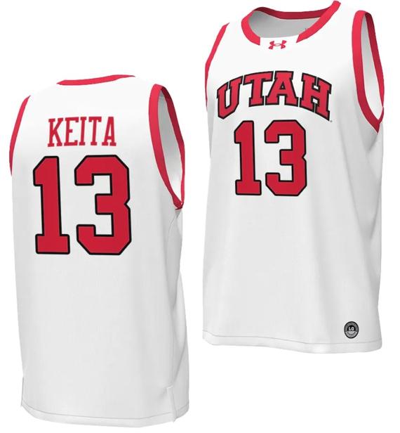 Men's Keba Keita Jersey #13 Utah Utes College Basketball 2023-24 Replica White