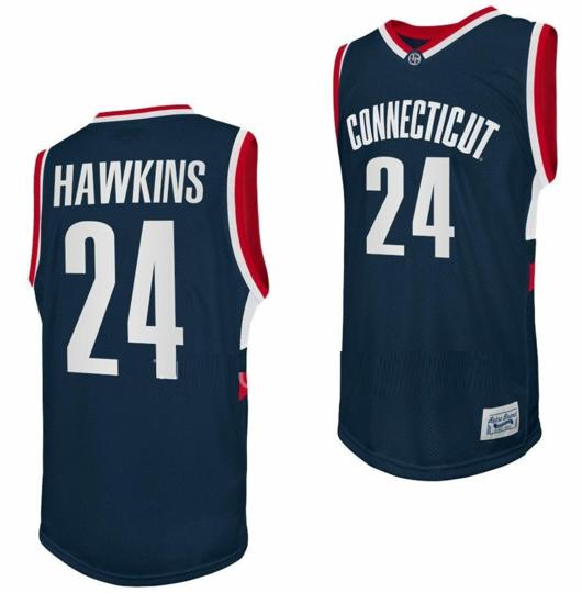 Men's Jordan Hawkins Jersey UConn Huskies College Basketball Navy Retro #24