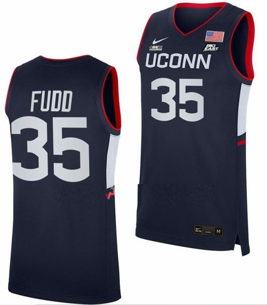 Men's Azzi Fudd Jersey UConn Huskies College Basketball Navy Replica #35