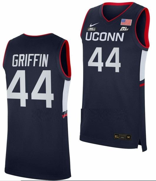 Men's Aubrey Griffin Jersey UConn Huskies College Basketball Navy Replica #44