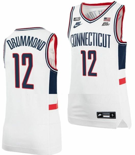 Men's Andre Drummond Jersey UConn Huskies College Basketball Alumni White #12