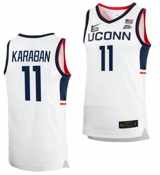 Men's Alex Karaban Jersey UConn Huskies College Basketball White Replica #11