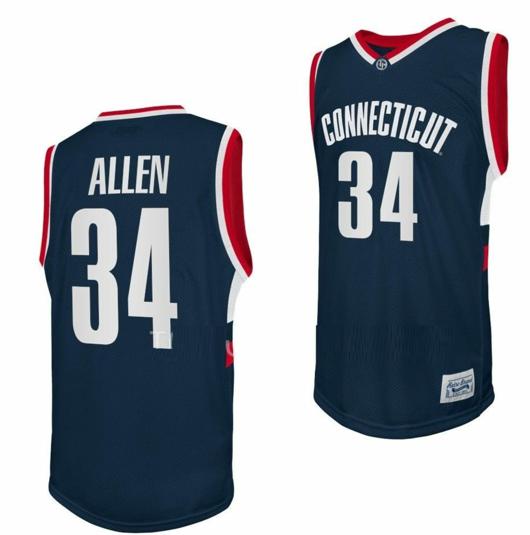 Men's Ray Allen Jersey UConn Huskies College Basketball Navy Retro #34