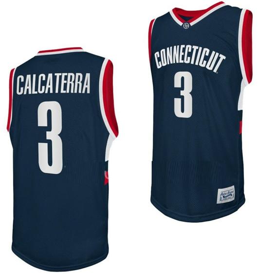 Men's Joey Calcaterra Jersey UConn Huskies College Basketball Navy Retro #3