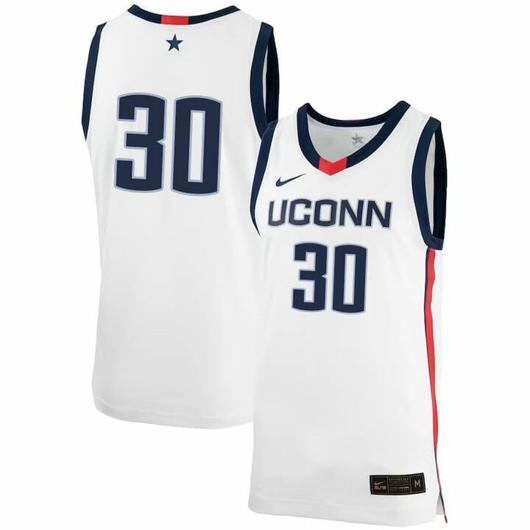 Men's Yarin Hasson Jersey UConn Huskies College Basketball No Name White #30