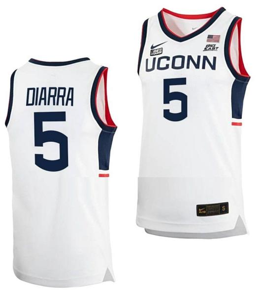 Men's Hassan Diarra Jersey UConn Huskies College Basketball White Replica #5