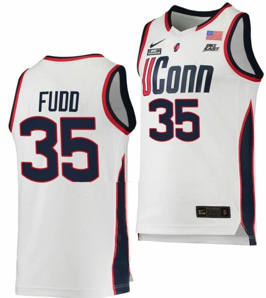 Men's Azzi Fudd Jersey UConn Huskies College Basketball White Replica #35