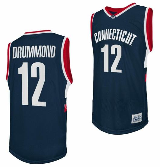 Men's Andre Drummond Jersey UConn Huskies College Basketball Navy Retro #12