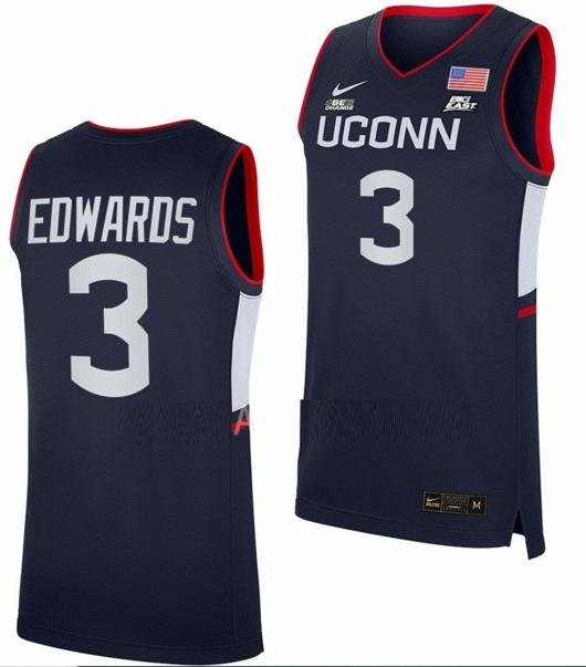 Men's Aaliyah Edwards Jersey UConn Huskies College Basketball Navy Replica #3