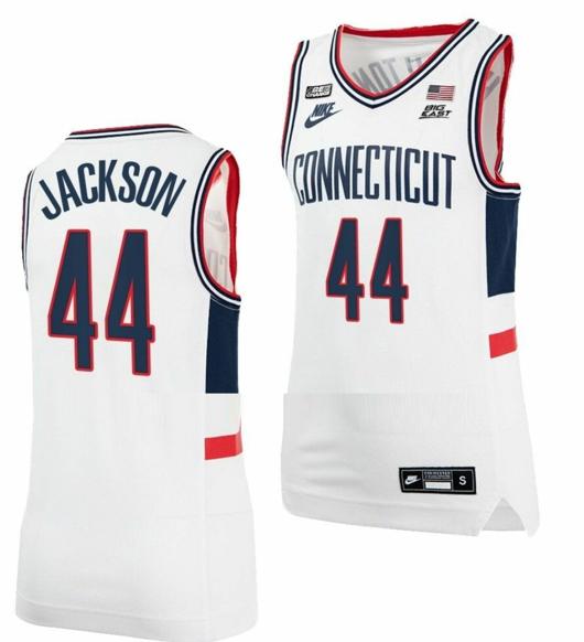 Men's Andre Jackson Jersey UConn Huskies College Basketball Alumni White #44