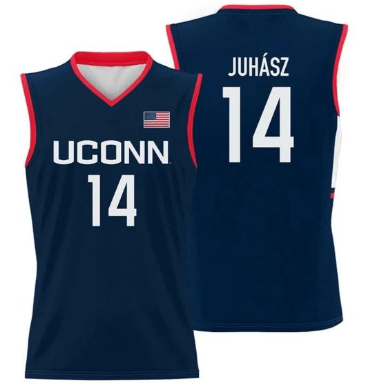 Men's Dorka Juhász Jersey UConn Huskies College Basketball Navy #14