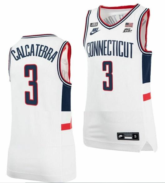 Men's Joey Calcaterra Jersey UConn Huskies College Basketball Alumni White #3