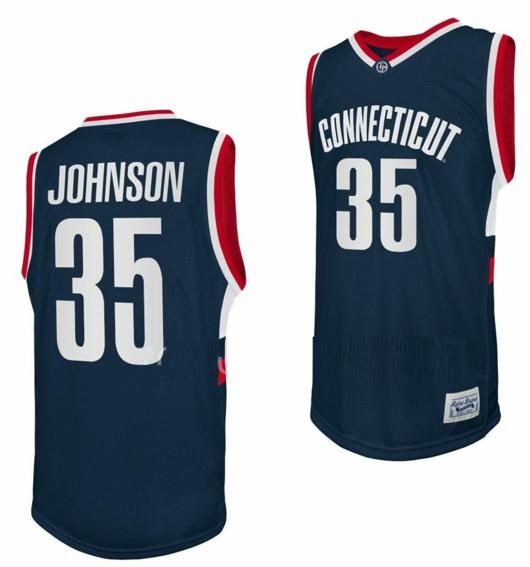 Men's Samson Johnson Jersey UConn Huskies College Basketball Navy Retro #35