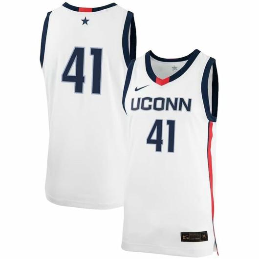 Men's Emmett Hendry Jersey UConn Huskies College Basketball No Name White #41