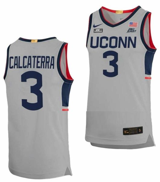 Men's Joey Calcaterra Jersey UConn Huskies College Basketball Limited Gray #3