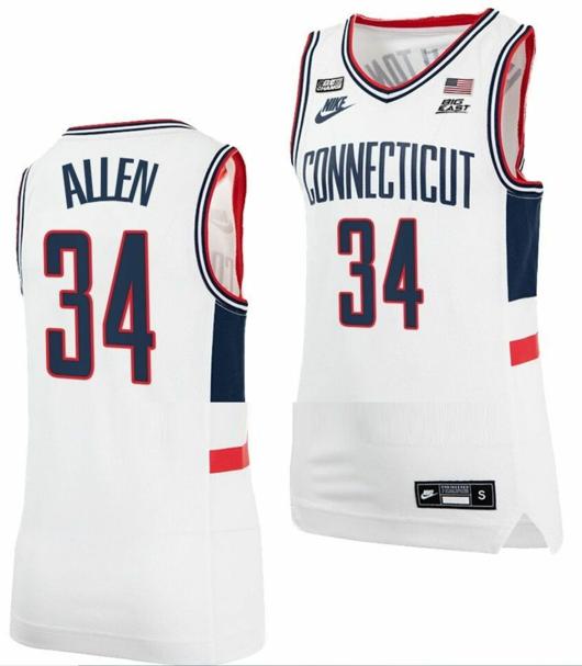 Men's Ray Allen Jersey UConn Huskies College Basketball Alumni White #34