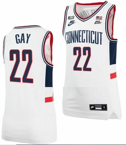 Men's Rudy Gay Jersey UConn Huskies College Basketball Alumni White #22