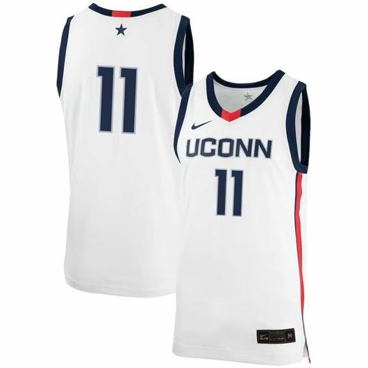 Men's Alex Karaban Jersey UConn Huskies College Basketball No Name White #11