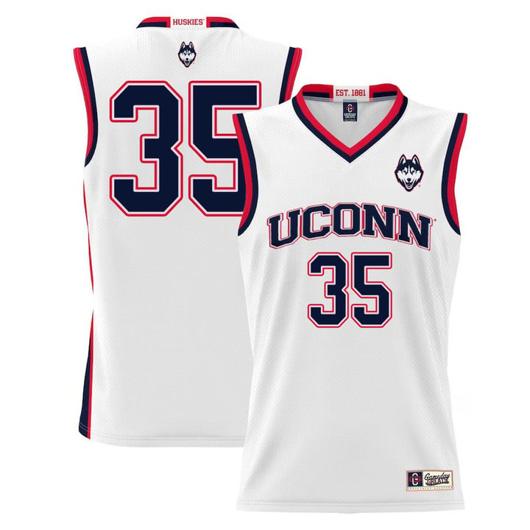 Men's Samson Johnson Jersey UConn Huskies College Basketball White #35