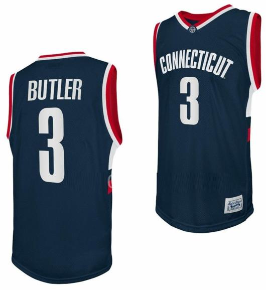 Men's Caron Butler Jersey UConn Huskies College Basketball Navy Retro #3