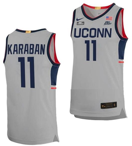 Men's Alex Karaban Jersey UConn Huskies College Basketball Limited Gray #11