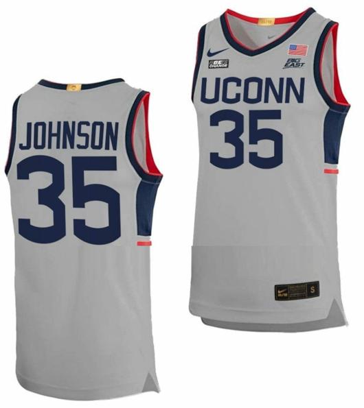 Men's Samson Johnson Jersey UConn Huskies College Basketball Limited Gray #35