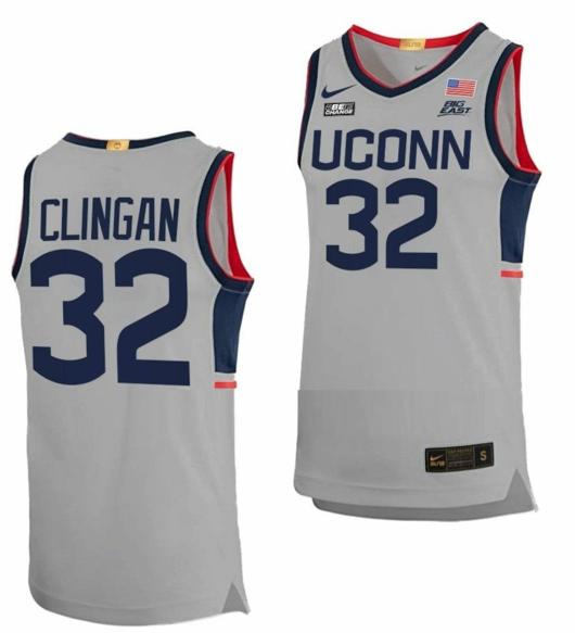 Men's Donovan Clingan Jersey UConn Huskies College Basketball Limited Gray #32