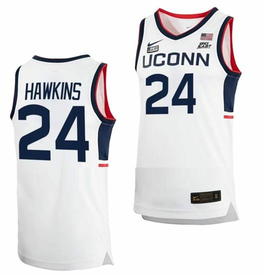 Men's Jordan Hawkins Jersey UConn Huskies College Basketball White Replica #24